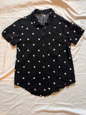 Poof! Black Short-Sleeve Button-Up Shirt with White Polka Dots